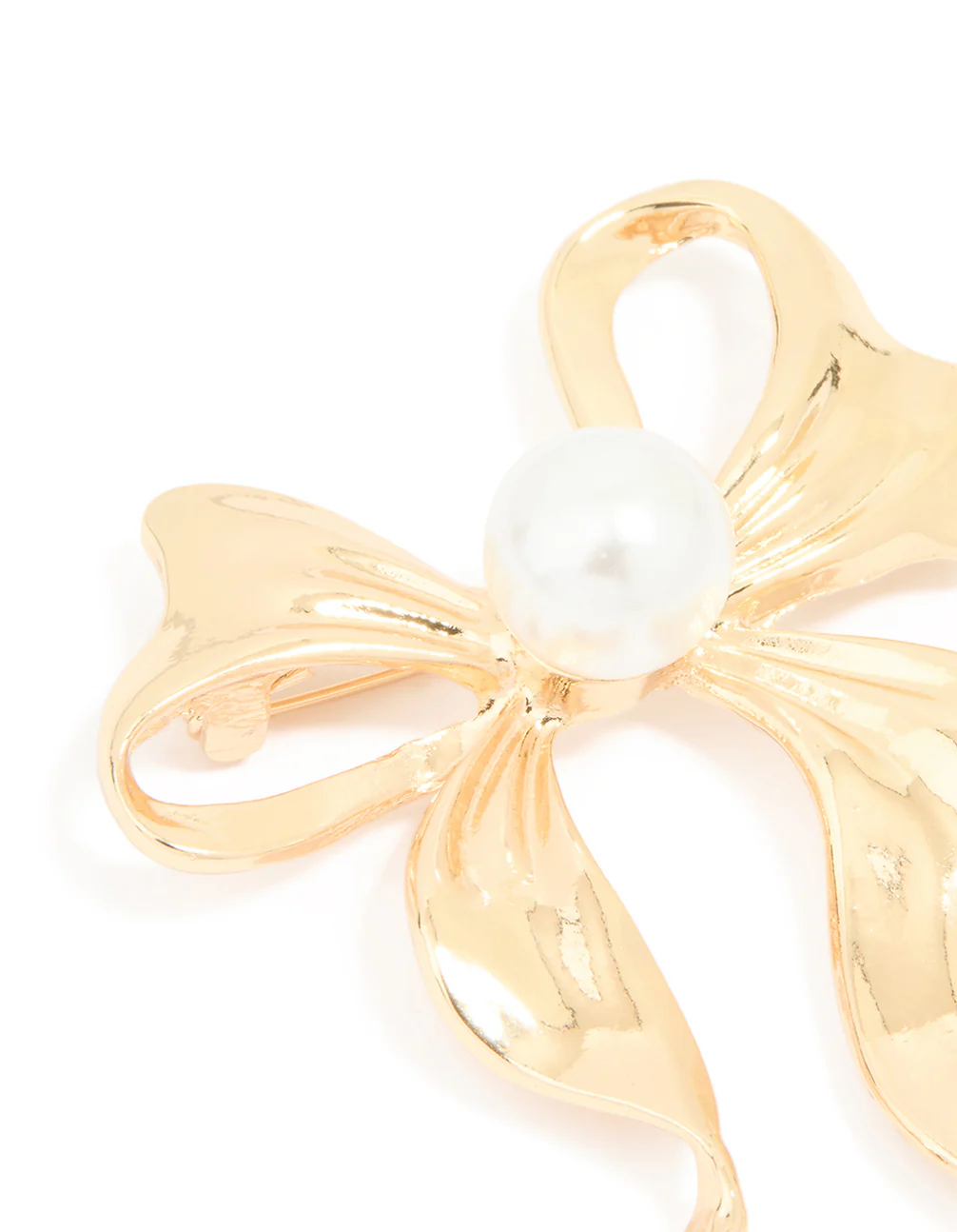Gold Pearl Center Bow Brooch - Image 2