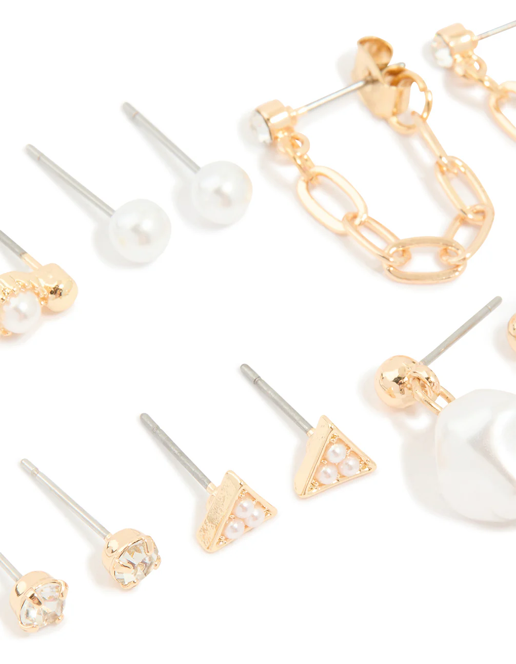 Gold Pearl Chain Drop & Stud Earrings 7-Pack - Image 2