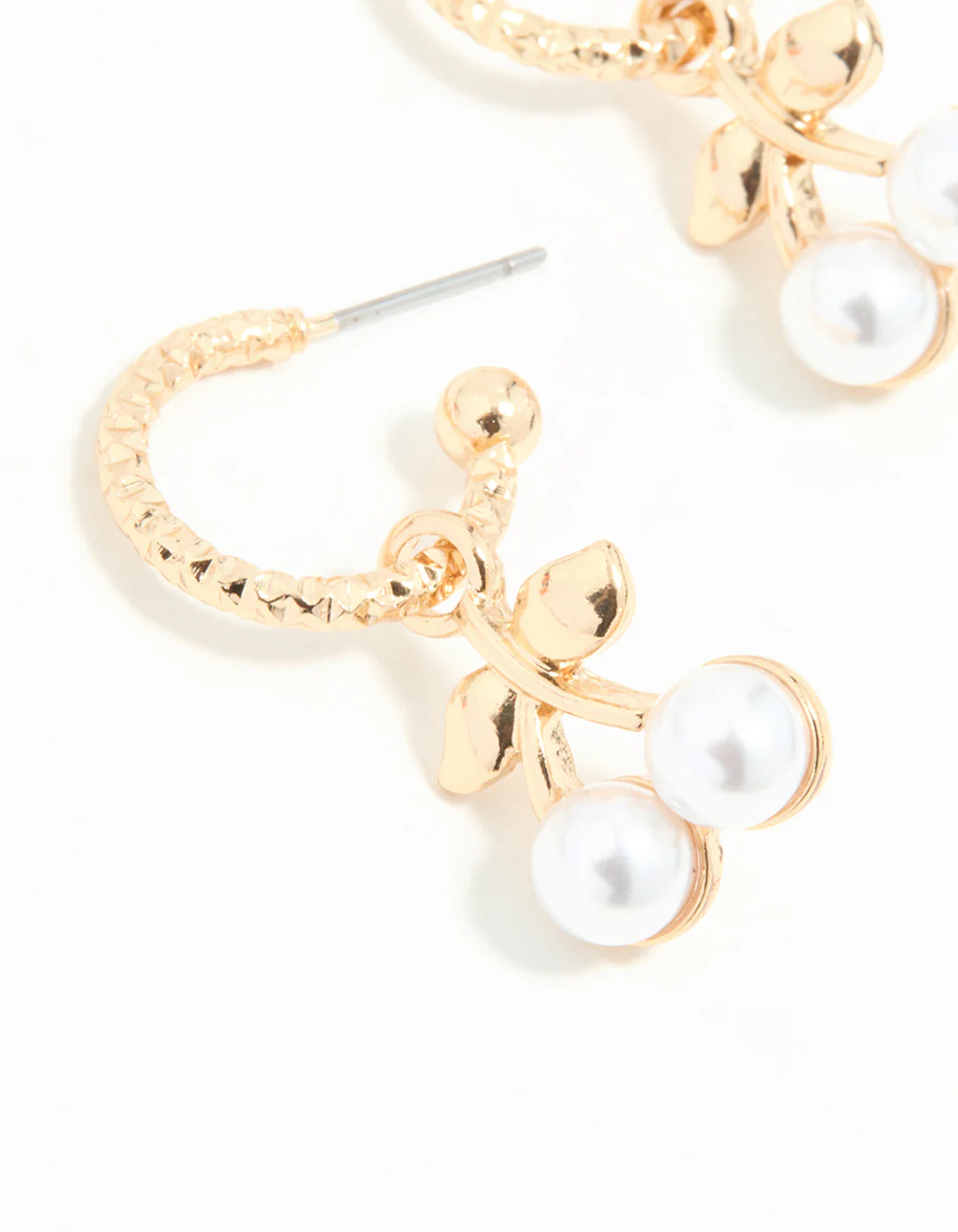 Gold Pearl Cherry Huggie Earrings - Image 4
