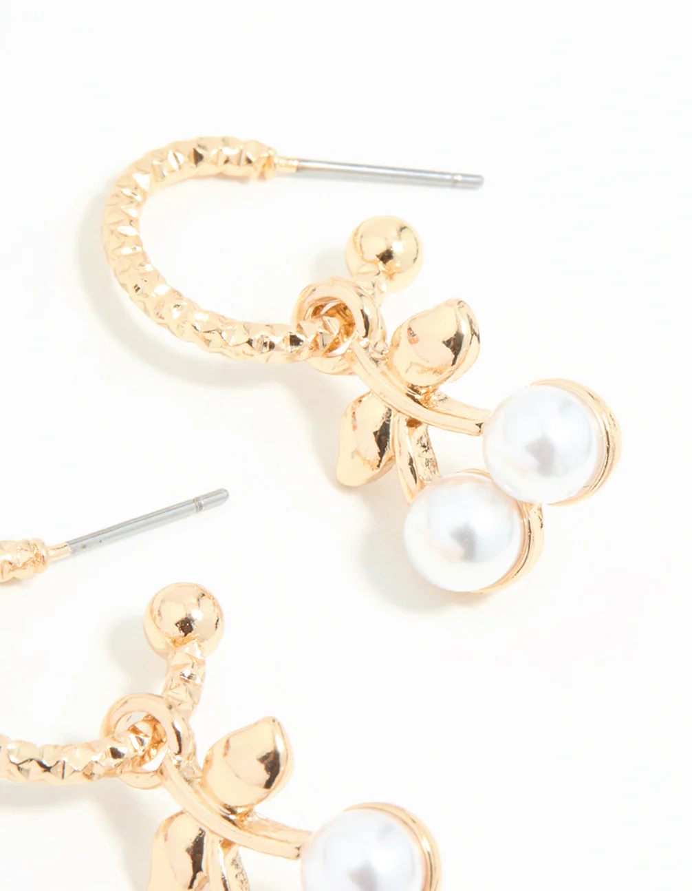 Gold Pearl Cherry Huggie Earrings - Image 5