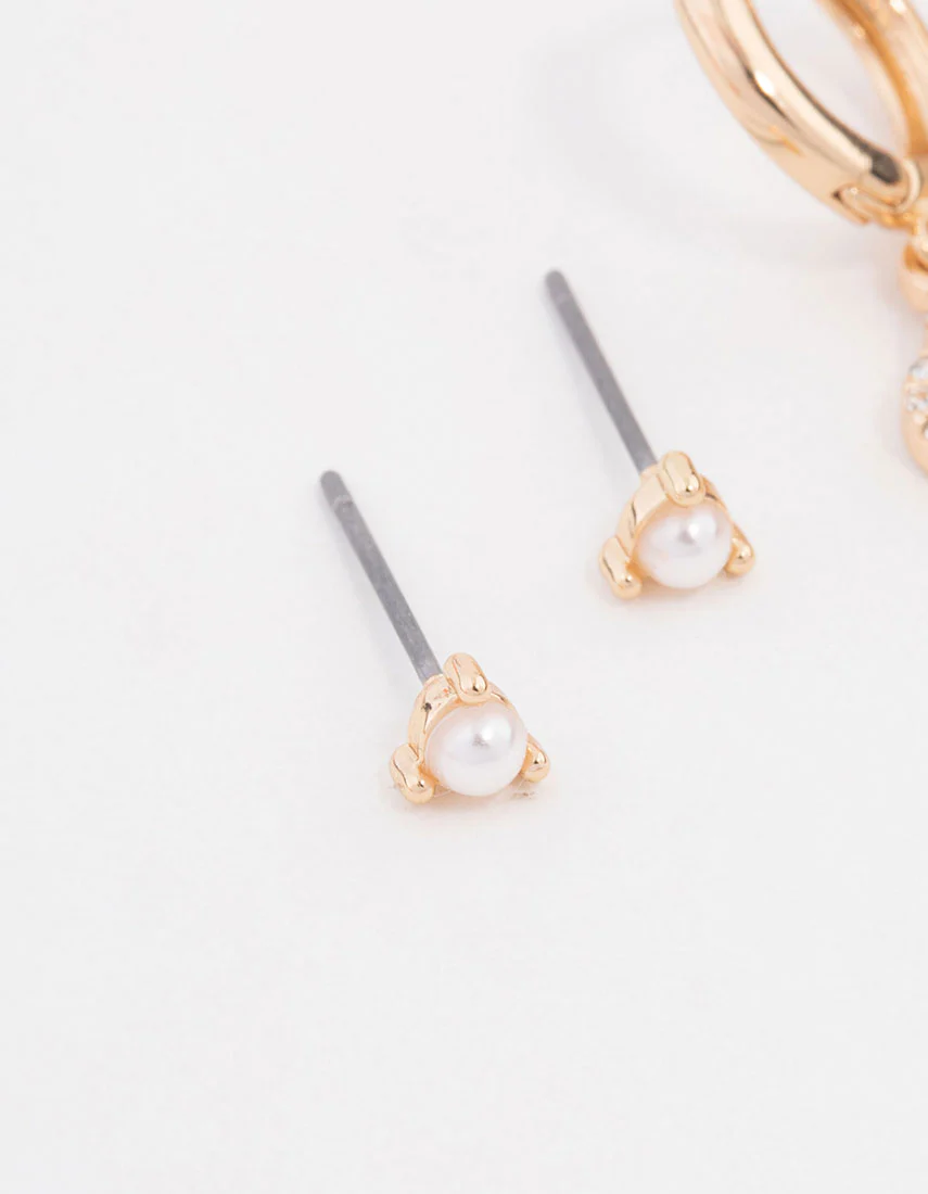 Gold Pearl Flower Classic Earrings 3-Pack - Image 2