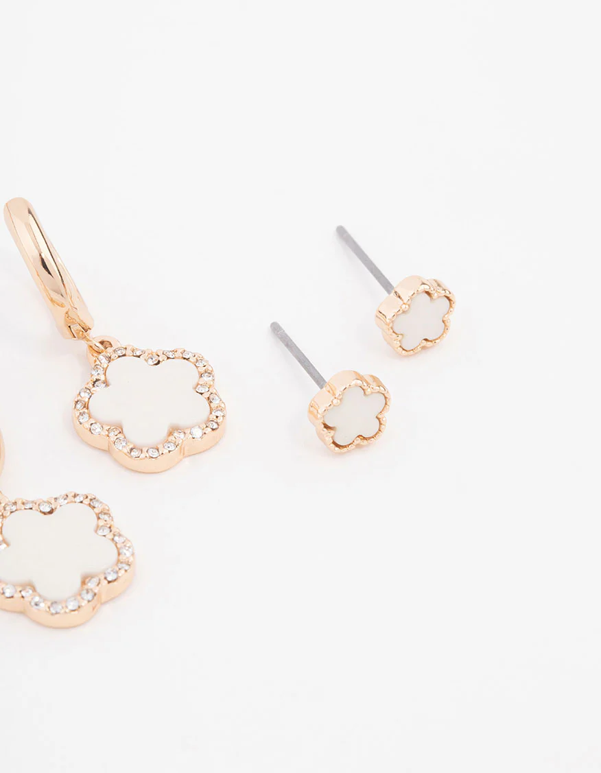 Gold Pearl Flower Classic Earrings 3-Pack - Image 3