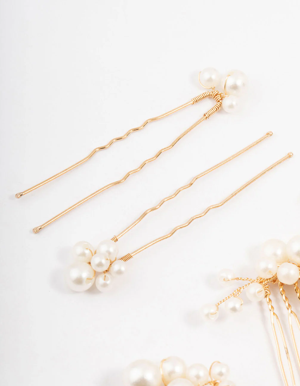 Gold Pearl Cluster Mixed Combs & Bridal Pins Pack - Image 2