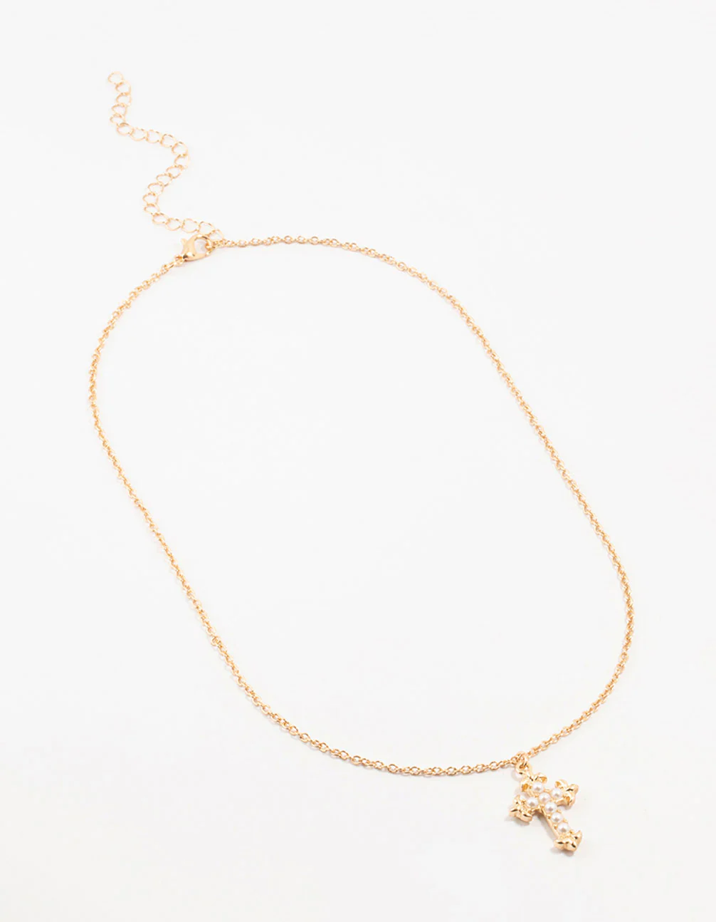 Gold Pearl Cross Necklace - Image 2