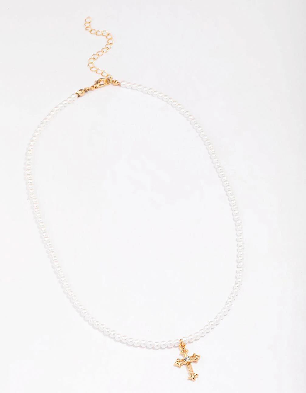 Gold Pearl Cross Pendant Necklace - Image 2
