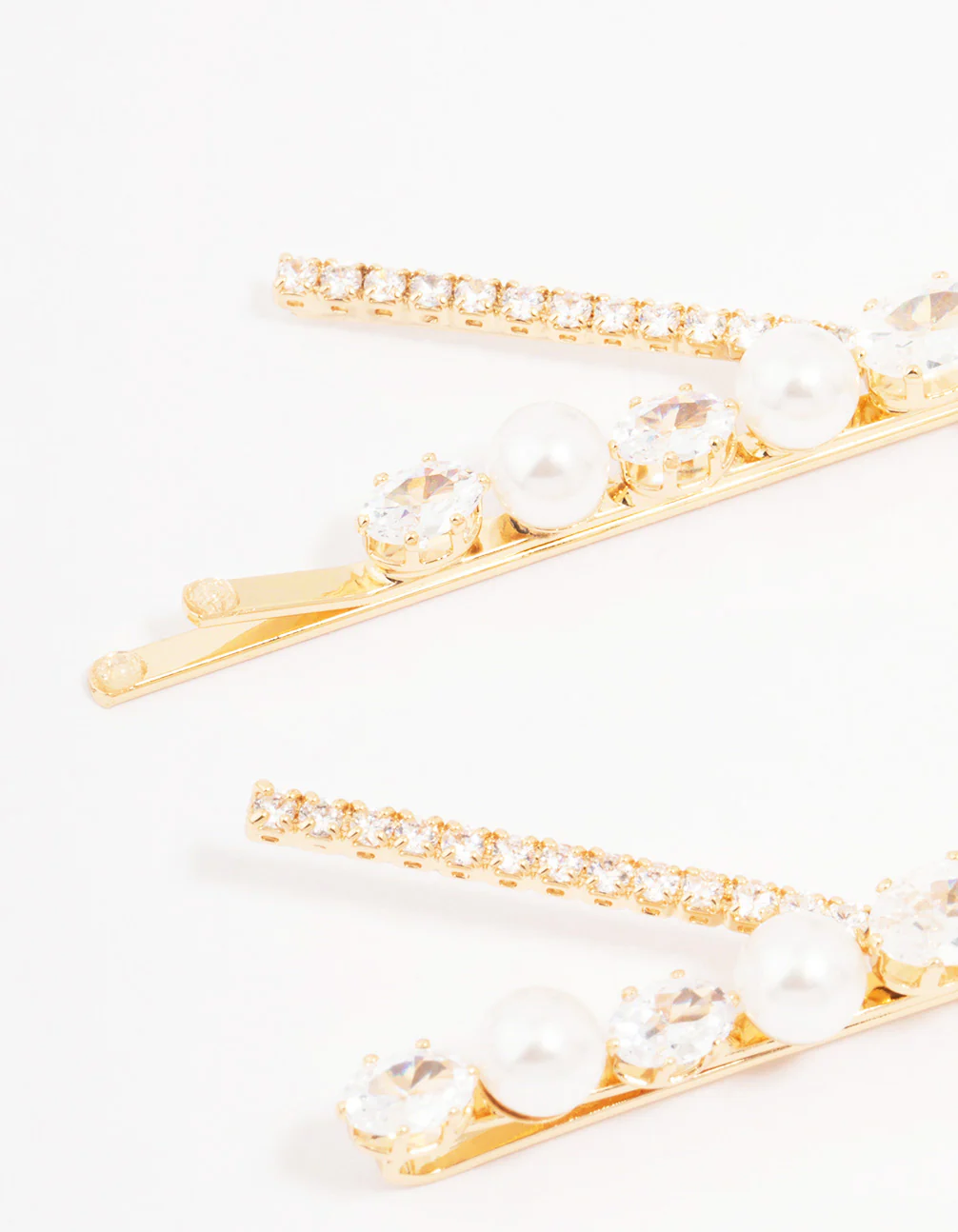 Gold Pearl & Crystal Cross Hair Clip 2-Pack - Image 2