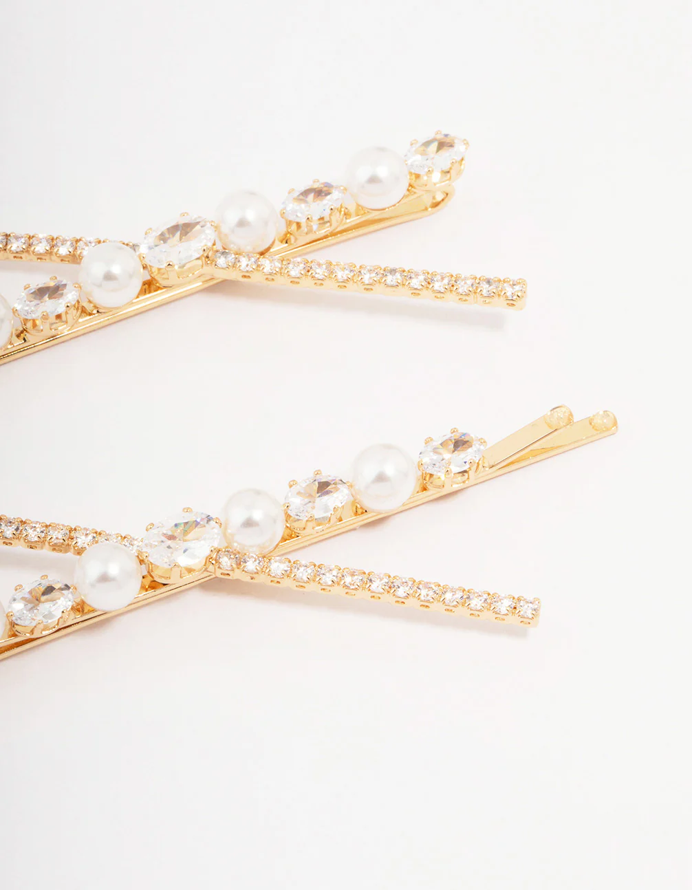 Gold Pearl & Crystal Cross Hair Clip 2-Pack - Image 3