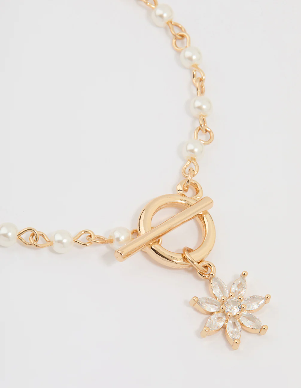 Gold Pearl Cubic Zirconia Flower T&O Bracelet - Image 2