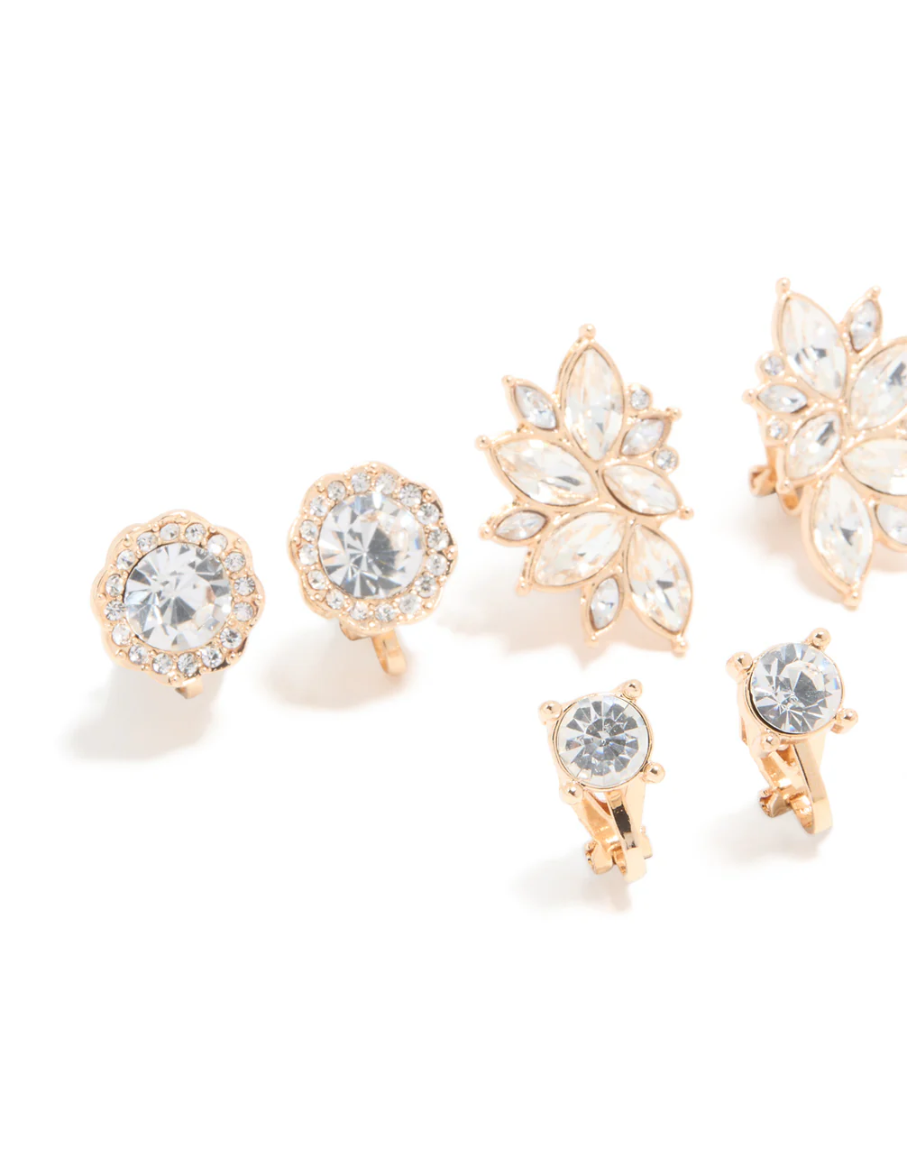 Gold Pearl & Diamante Butterfly Clip On Earrings 5-Pack - Image 2