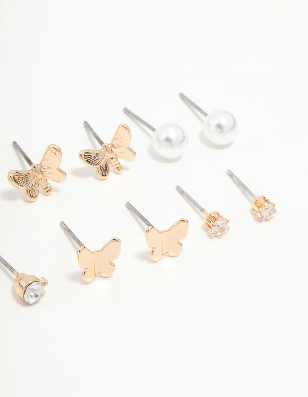 Gold Pearl, Diamante & Butterfly Stud Earrings 8-Pack - Image 3