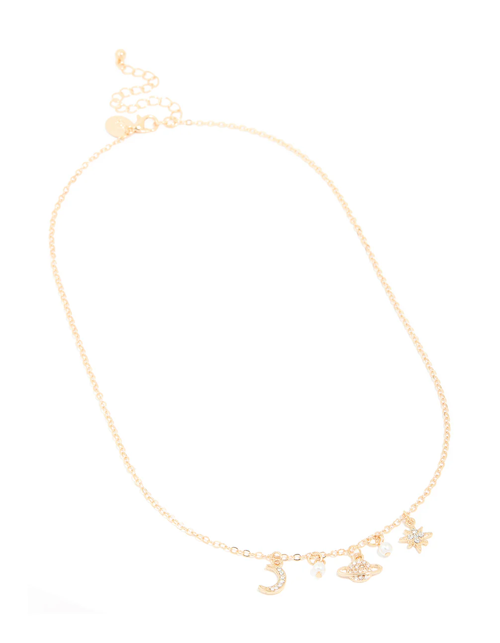 Gold Pearl Diamante Celestial Charm Necklace - Image 2