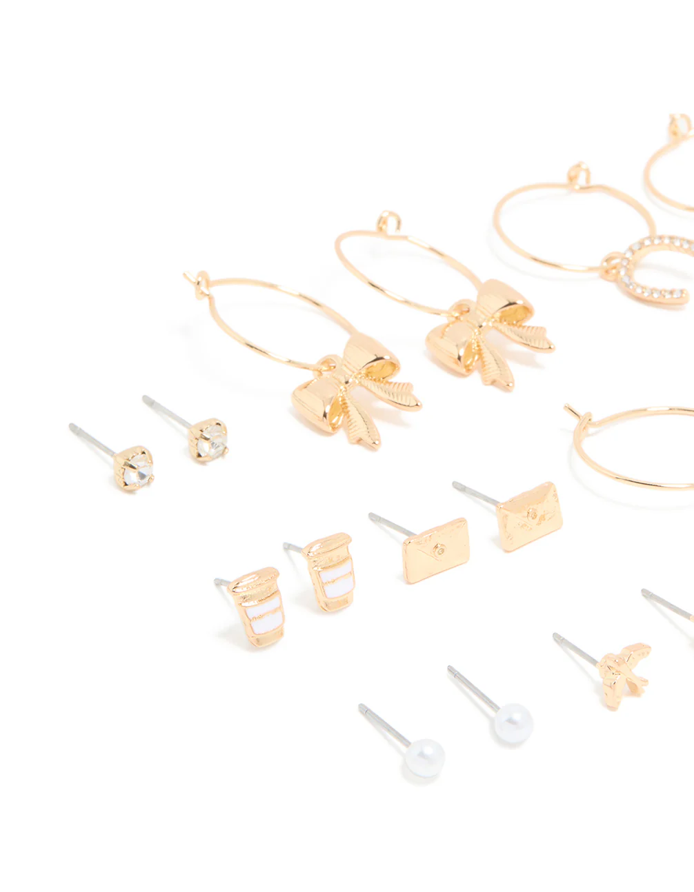 Gold Pearl Diamante & Coffee Earrings 12-Pack - Image 2