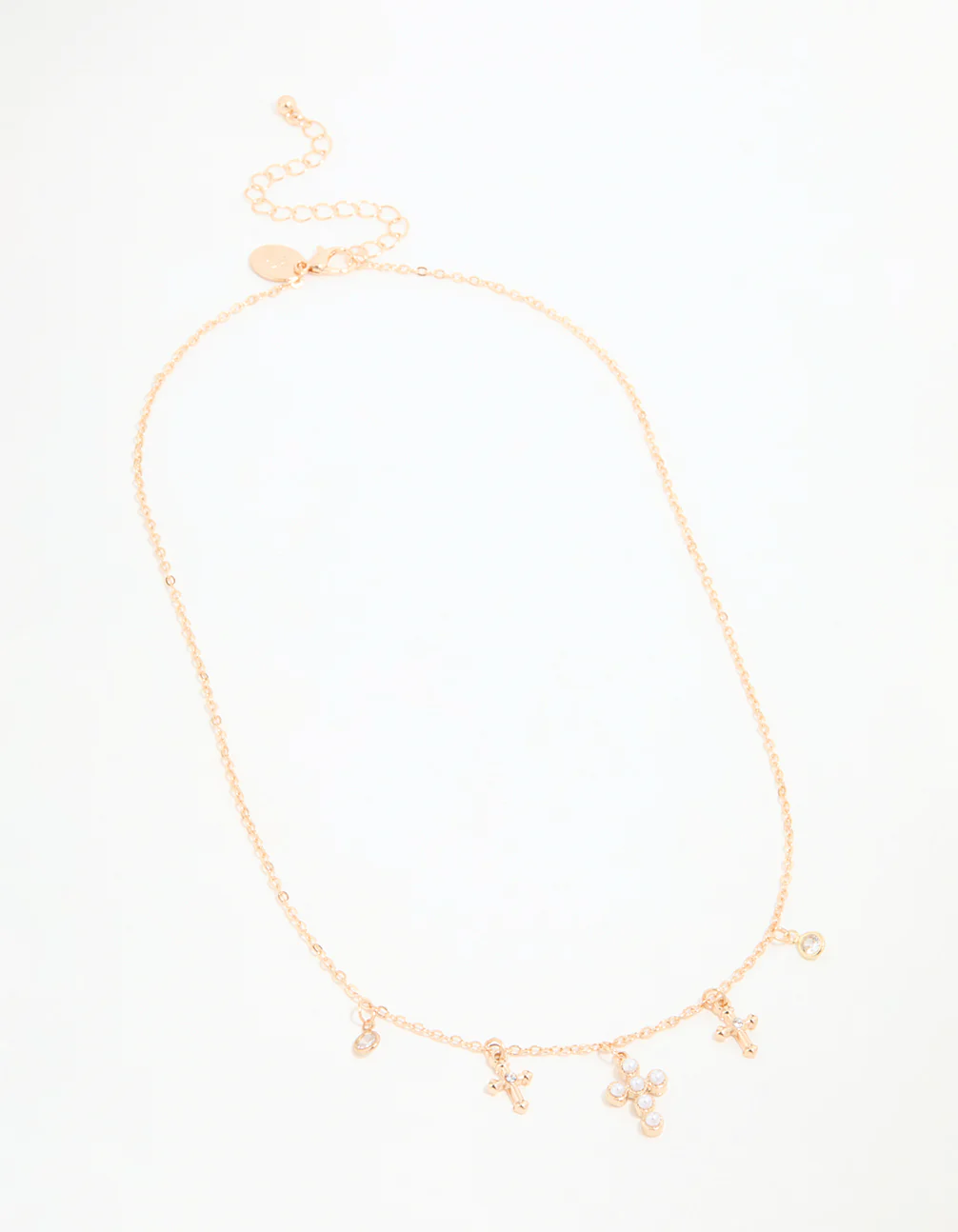 Gold Pearl Diamante Cross Charm Necklace - Image 2