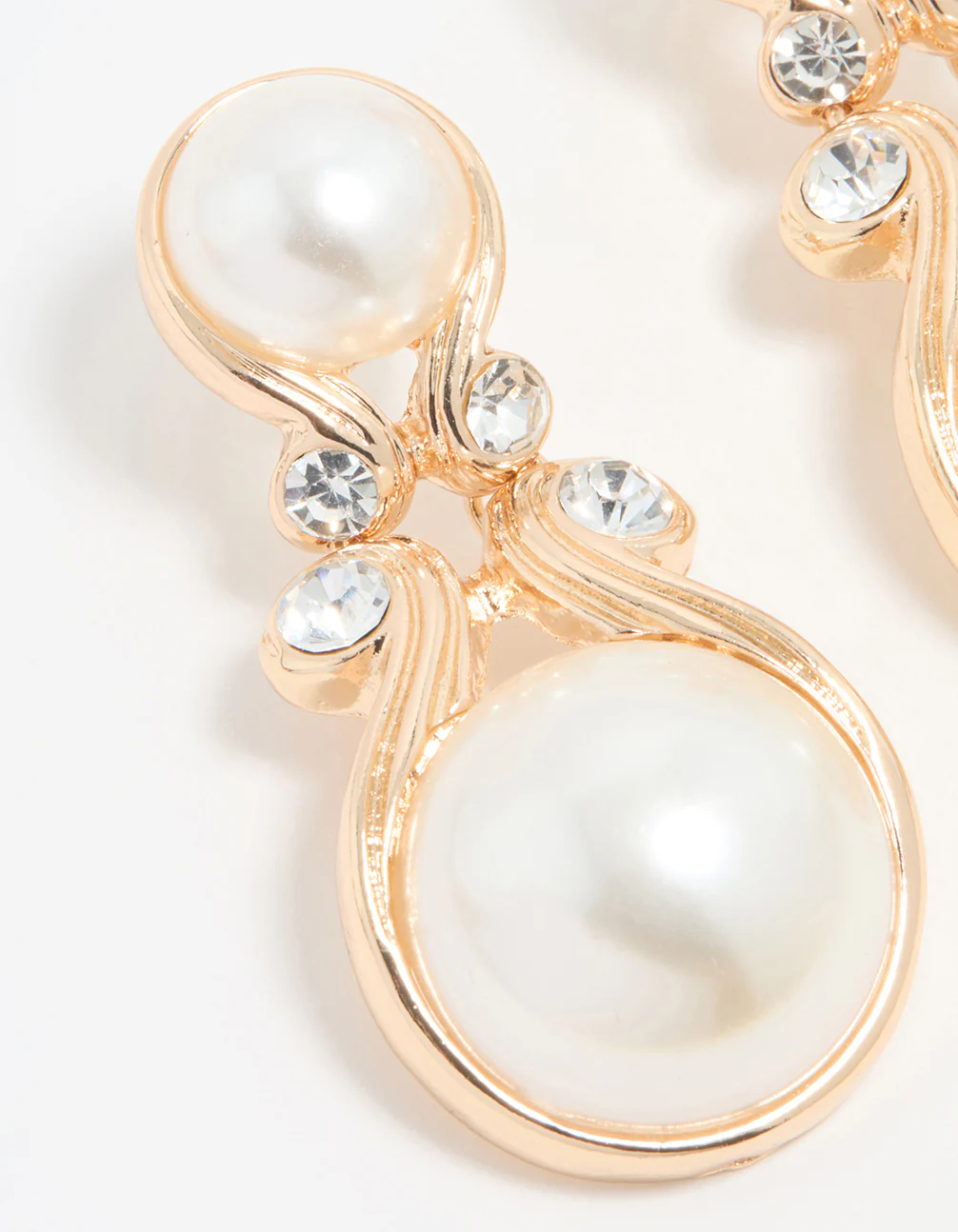 Gold Pearl Diamante Doorknocker Drop Earrings - Image 4