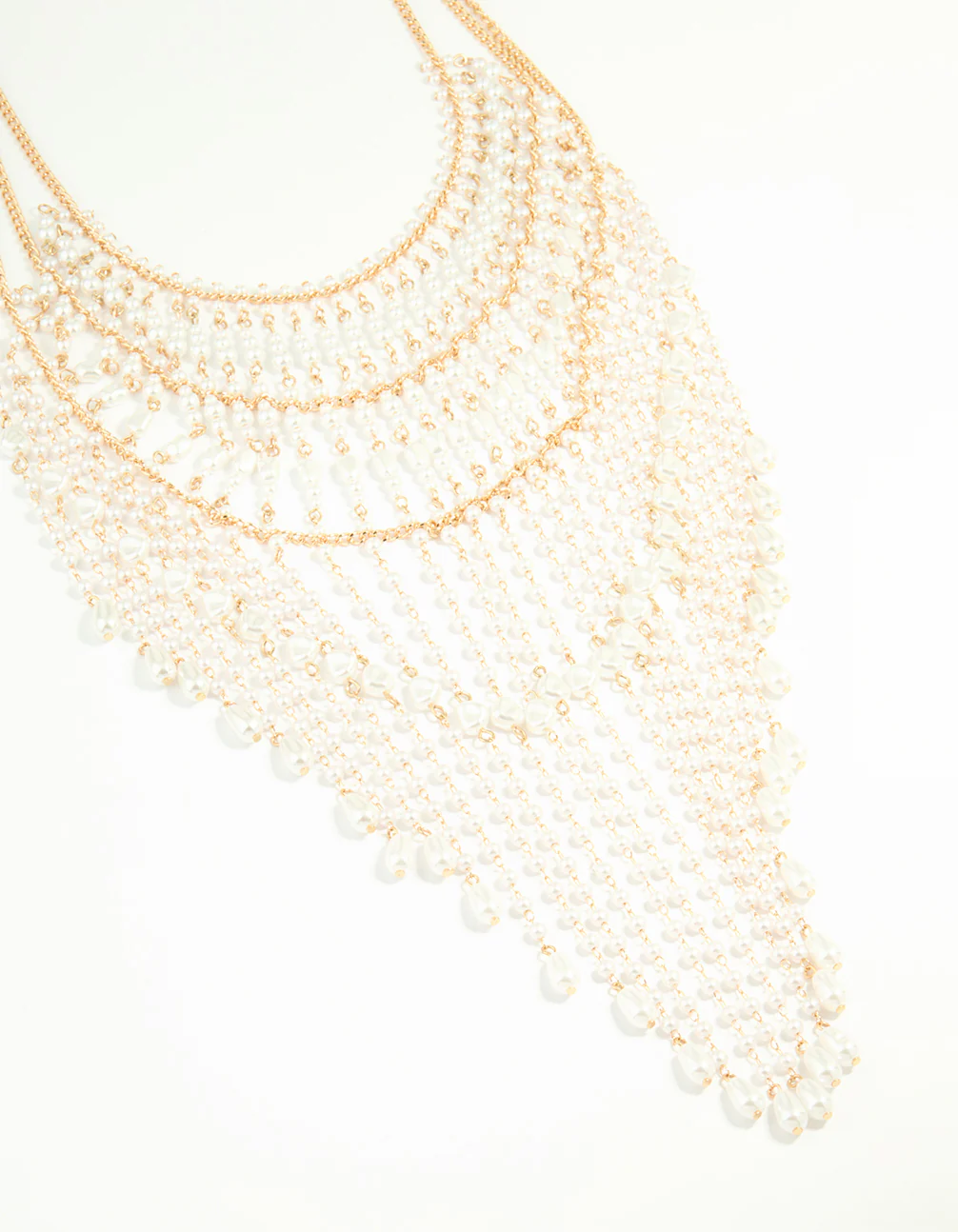 Gold Pearl Diamante Drop Statement Necklace - Image 2