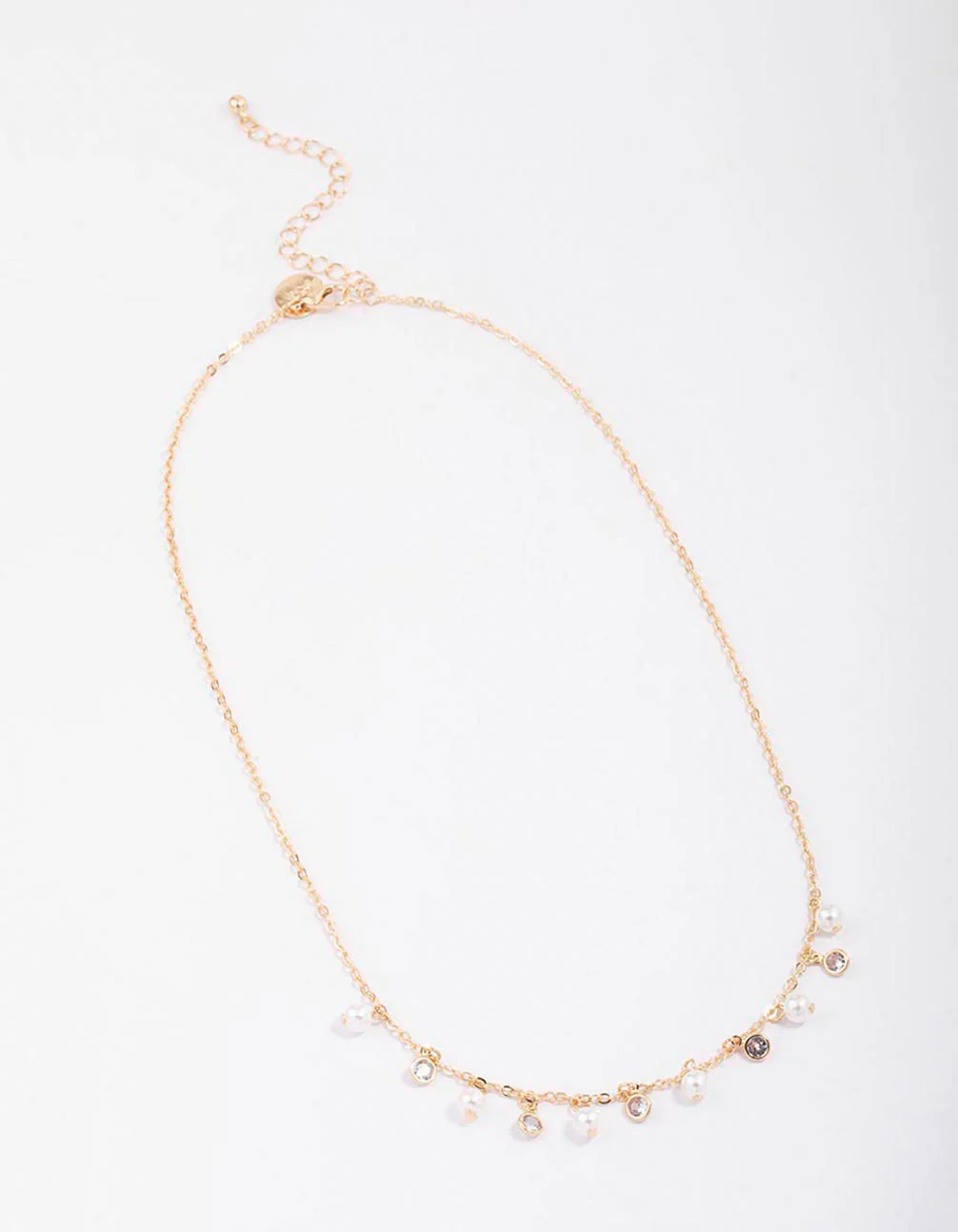 Gold Pearl & Diamante Droplet Chain Necklace - Image 2