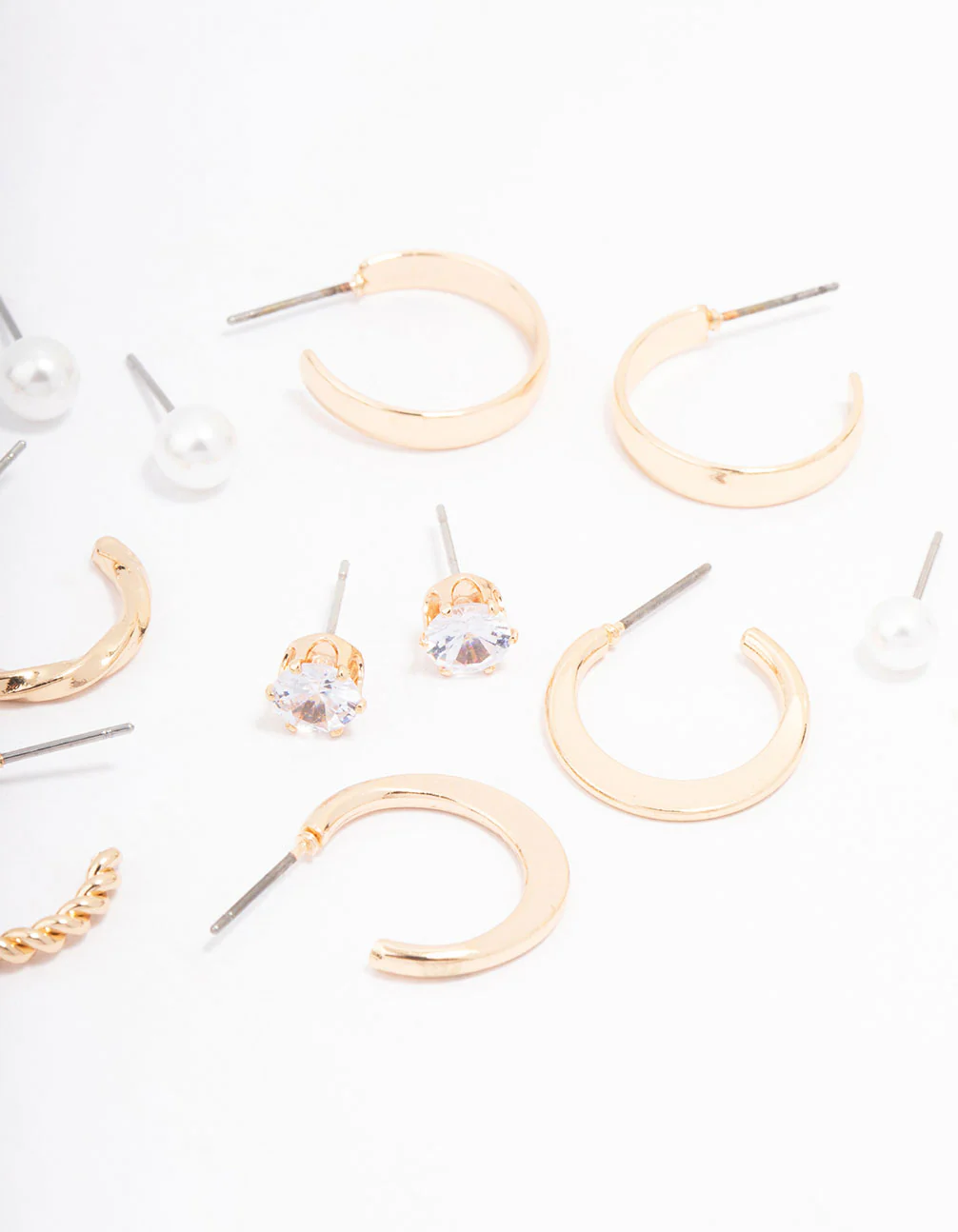 Gold Pearl Diamante Mixed Hoop & Stud Earring 8-Pack - Image 3