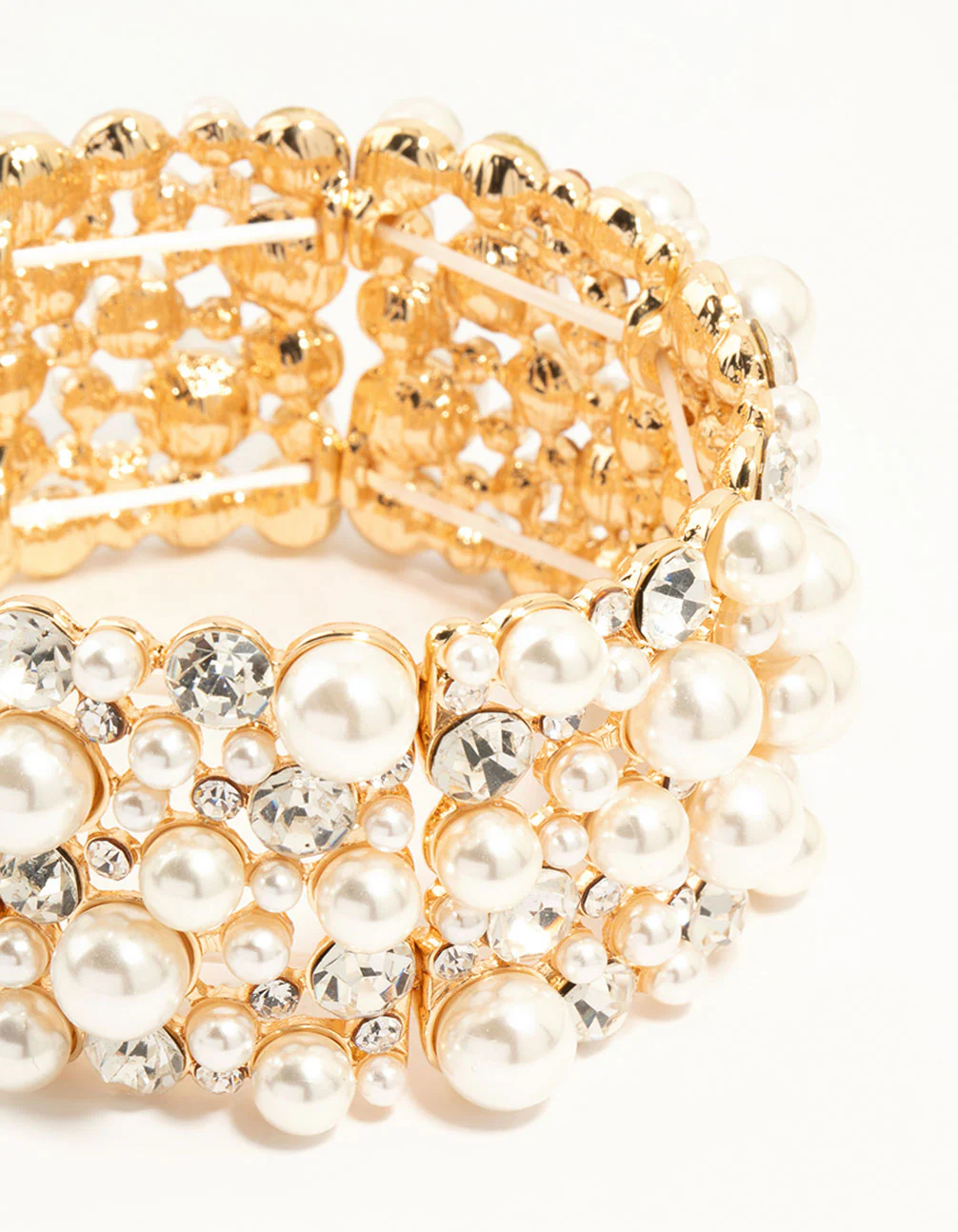 Gold Pearl & Diamante Stretch Bracelet - Image 2