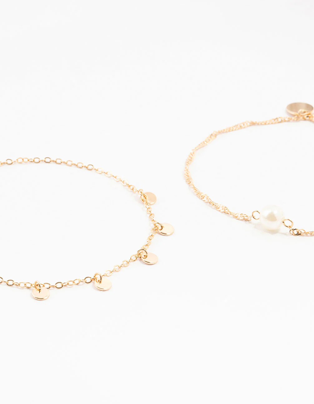 Gold Pearl Disc Pendant Anklets 2-Pack - Image 2
