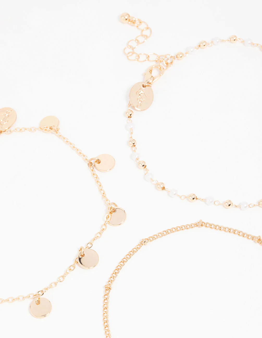 Gold Pearl Disc & Twisted Anklets 3-Pack - Image 2