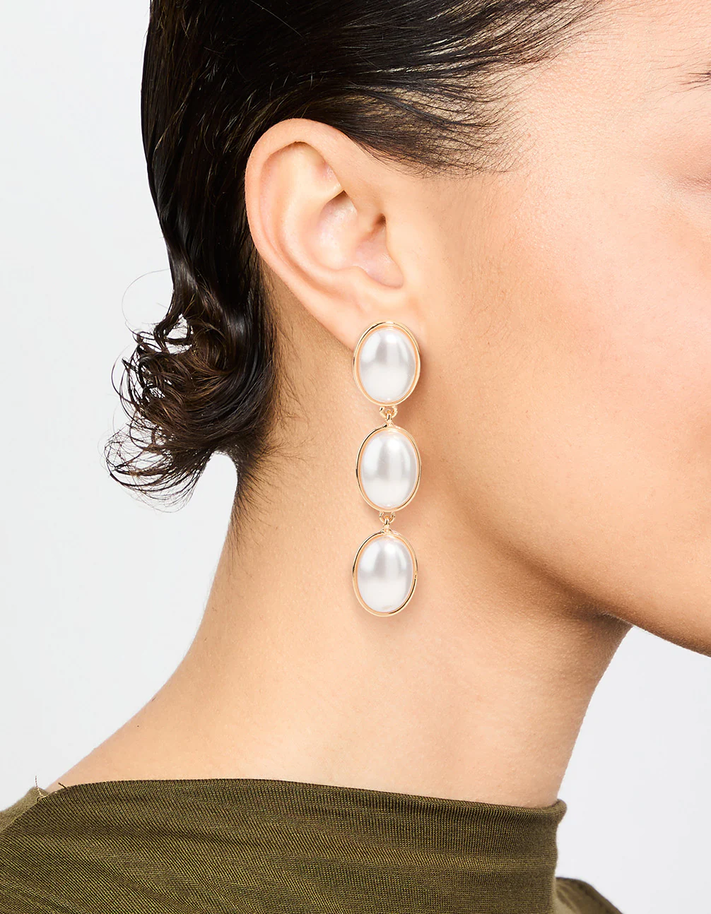 Gold Pearl Drop Earrings - Image 2