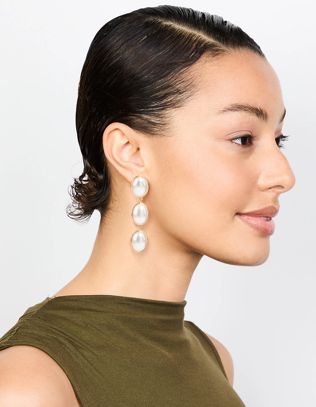 Gold Pearl Drop Earrings - Image 3