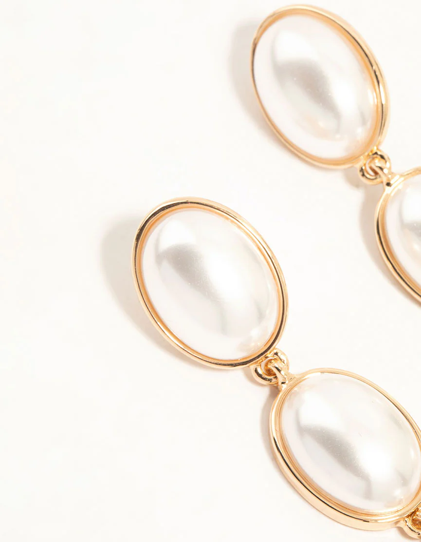 Gold Pearl Drop Earrings - Image 4