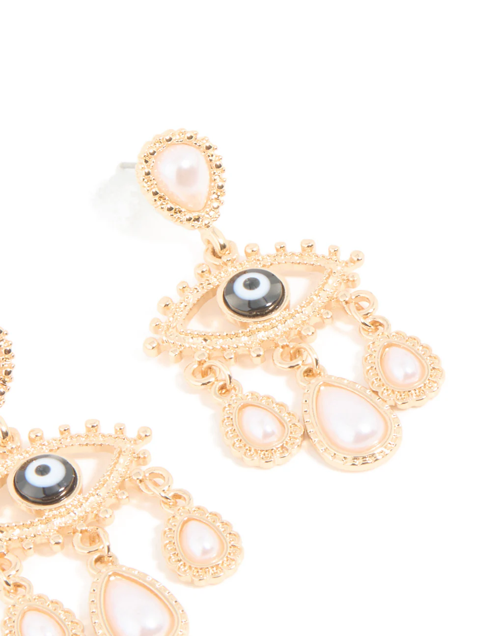 Gold Pearl Evil Eye Drop Earrings - Image 5