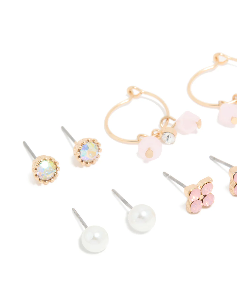 Gold Pearl & Floral Stud Earrings 7-Pack - Image 2
