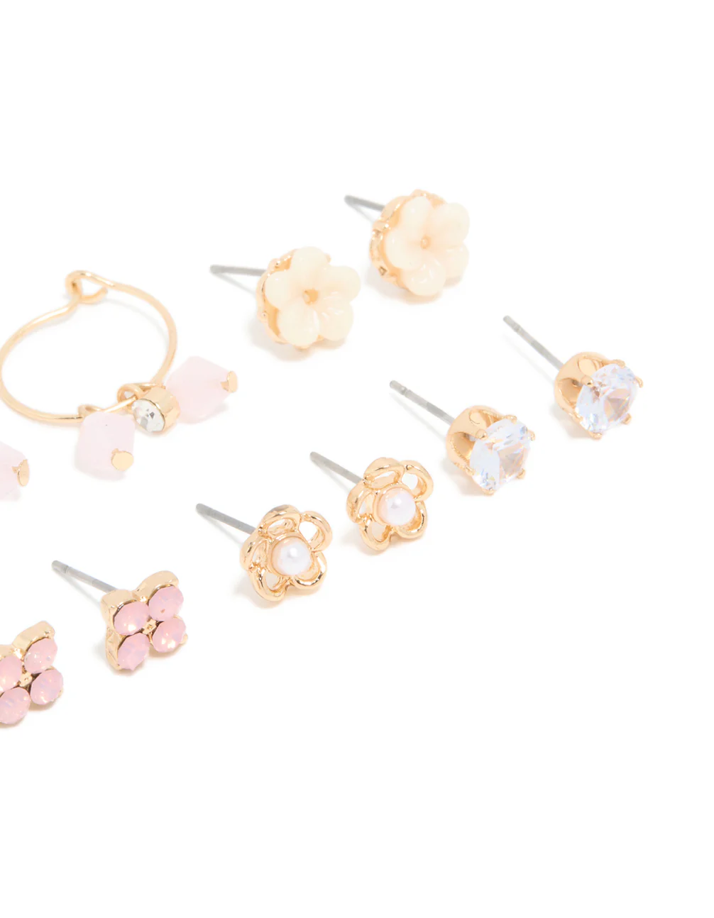 Gold Pearl & Floral Stud Earrings 7-Pack - Image 3
