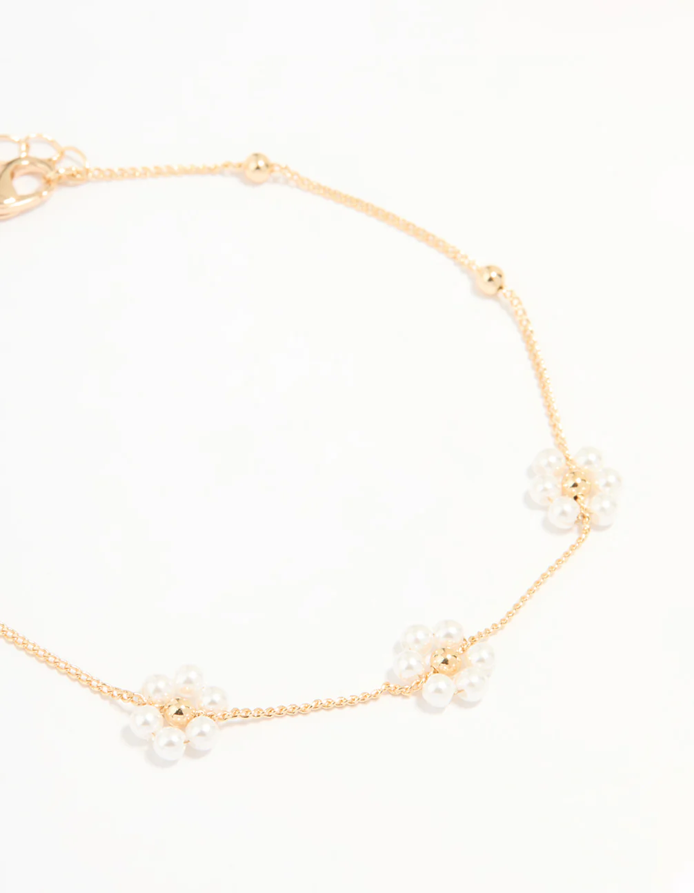 Gold Pearl Flower & Diamante Tennis Anklets 2-Pack - Image 3