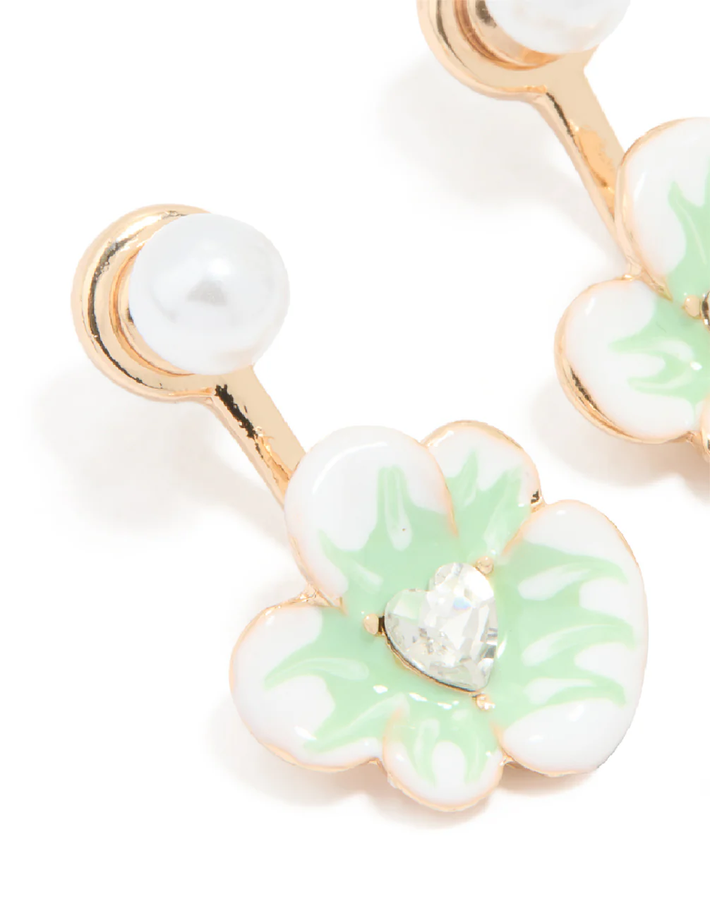 Gold Pearl & Flower Drop Earrings - Image 2