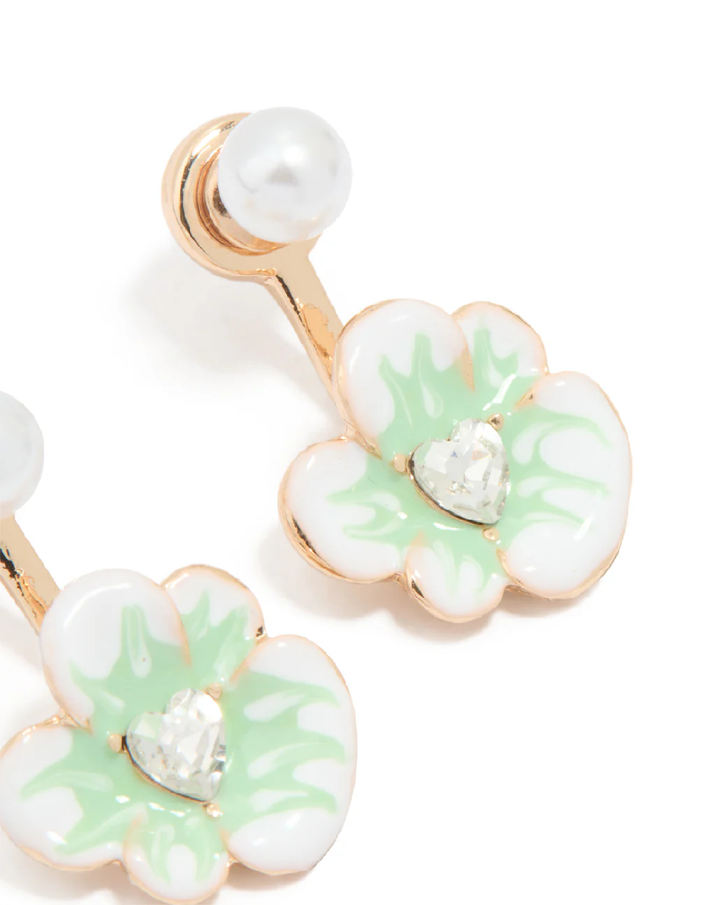Gold Pearl & Flower Drop Earrings - Image 3
