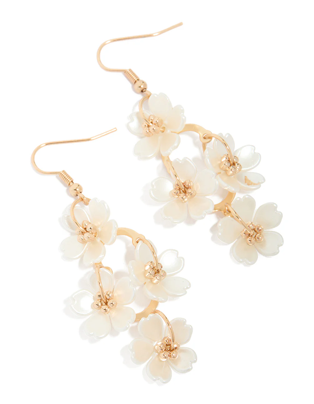 Gold Pearl Flower Vine Drop Earrings - Image 2
