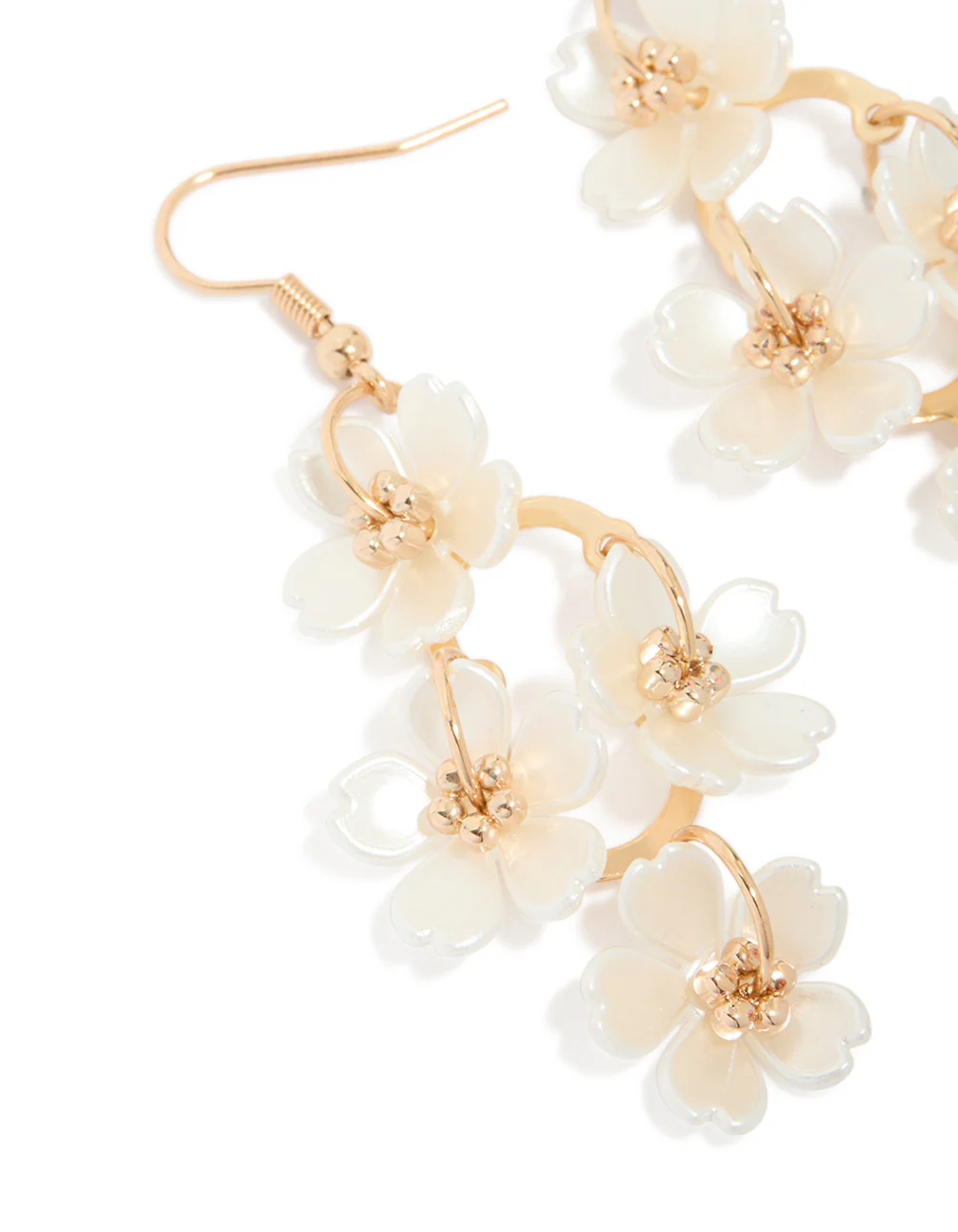 Gold Pearl Flower Vine Drop Earrings - Image 3