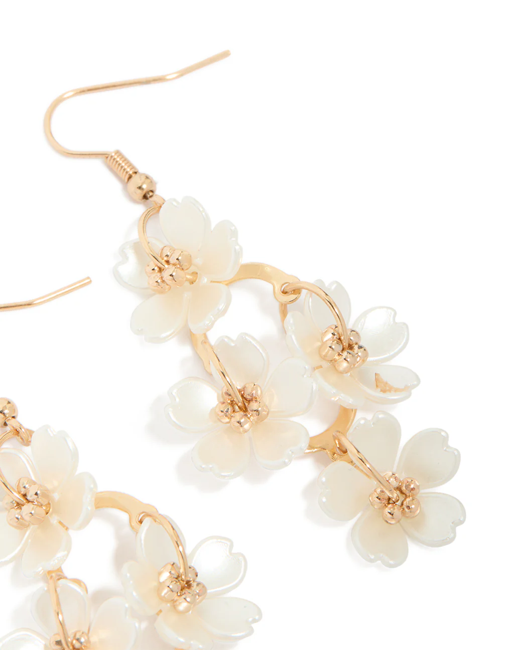 Gold Pearl Flower Vine Drop Earrings - Image 4