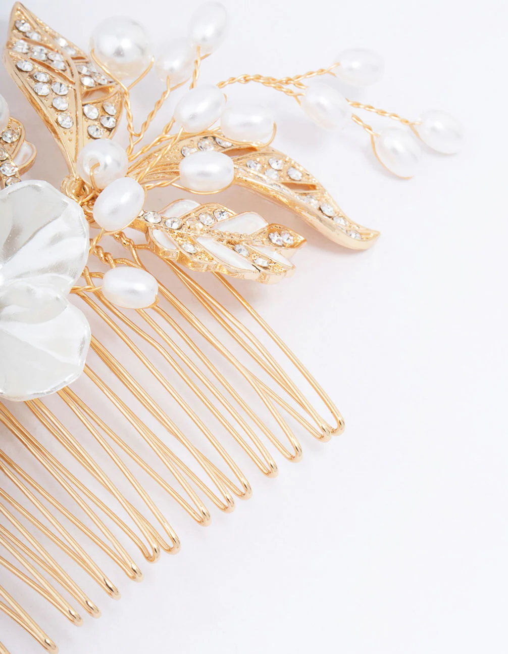 Gold Pearl Flower Vine Hair Comb - Image 3
