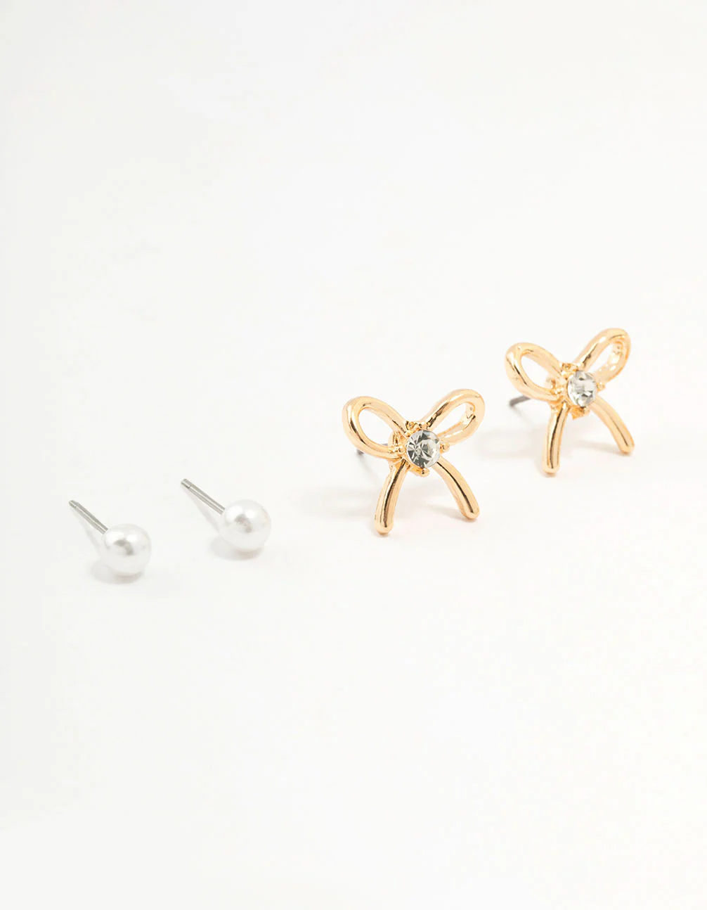 Gold Pearl Heart Bow Earrings 3-Pack - Image 2