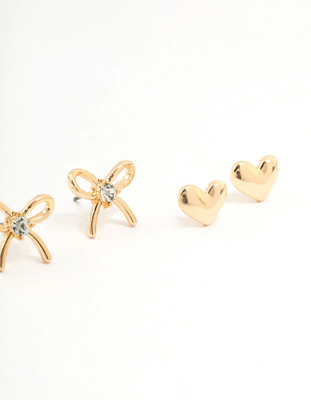 Gold Pearl Heart Bow Earrings 3-Pack - Image 3