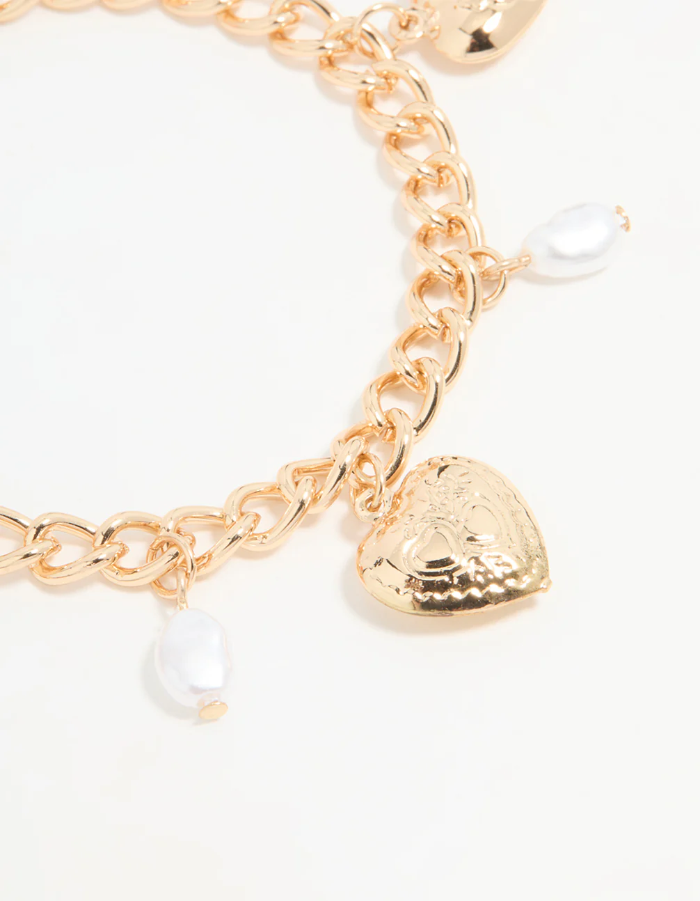Gold Pearl Heart Charm Bracelet - Image 2