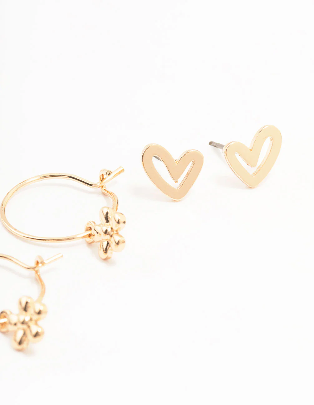 Gold Pearl Heart Flower Earrings 3-Pack - Image 3