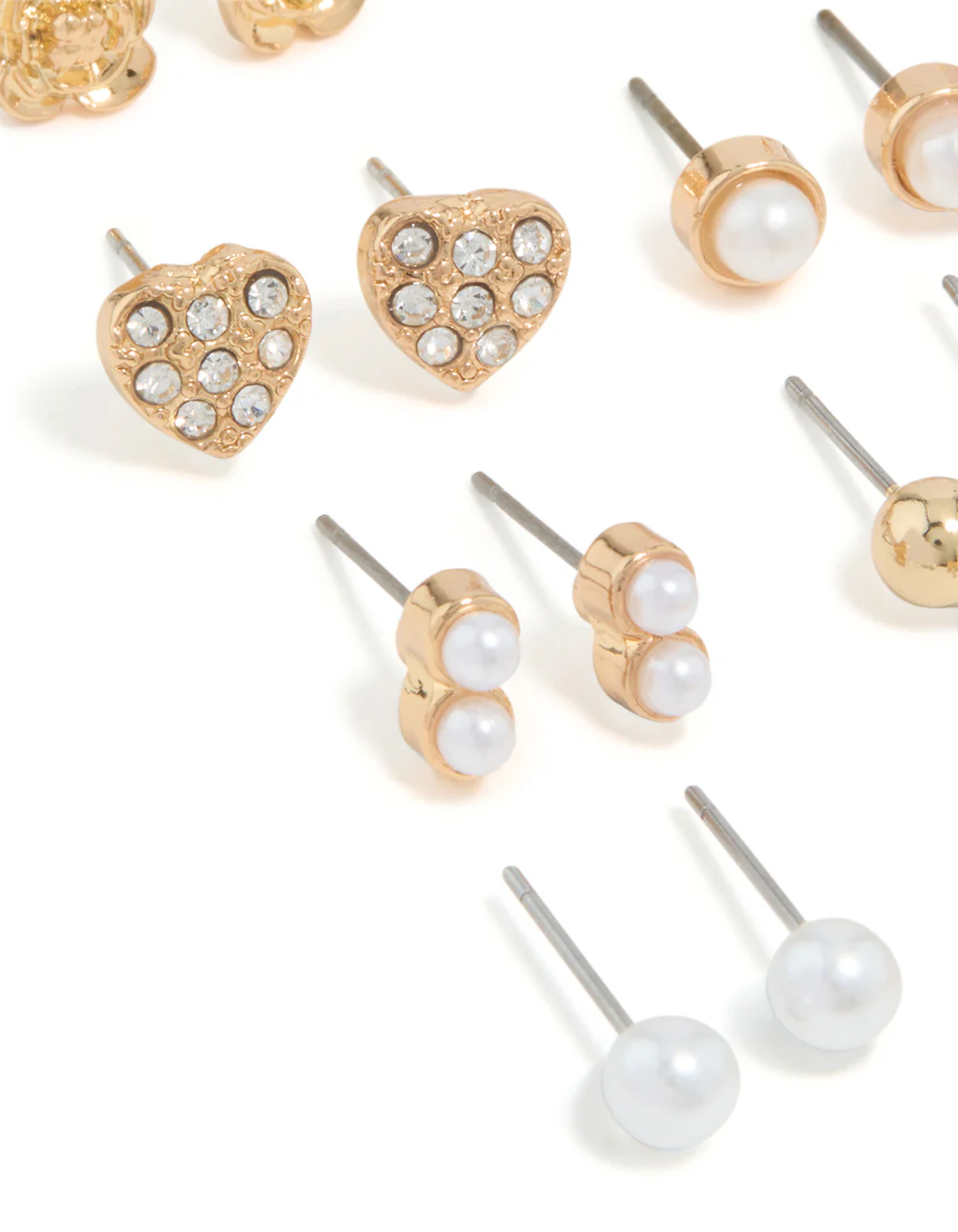 Gold Pearl & Heart Stud Earrings 12-Pack - Image 2