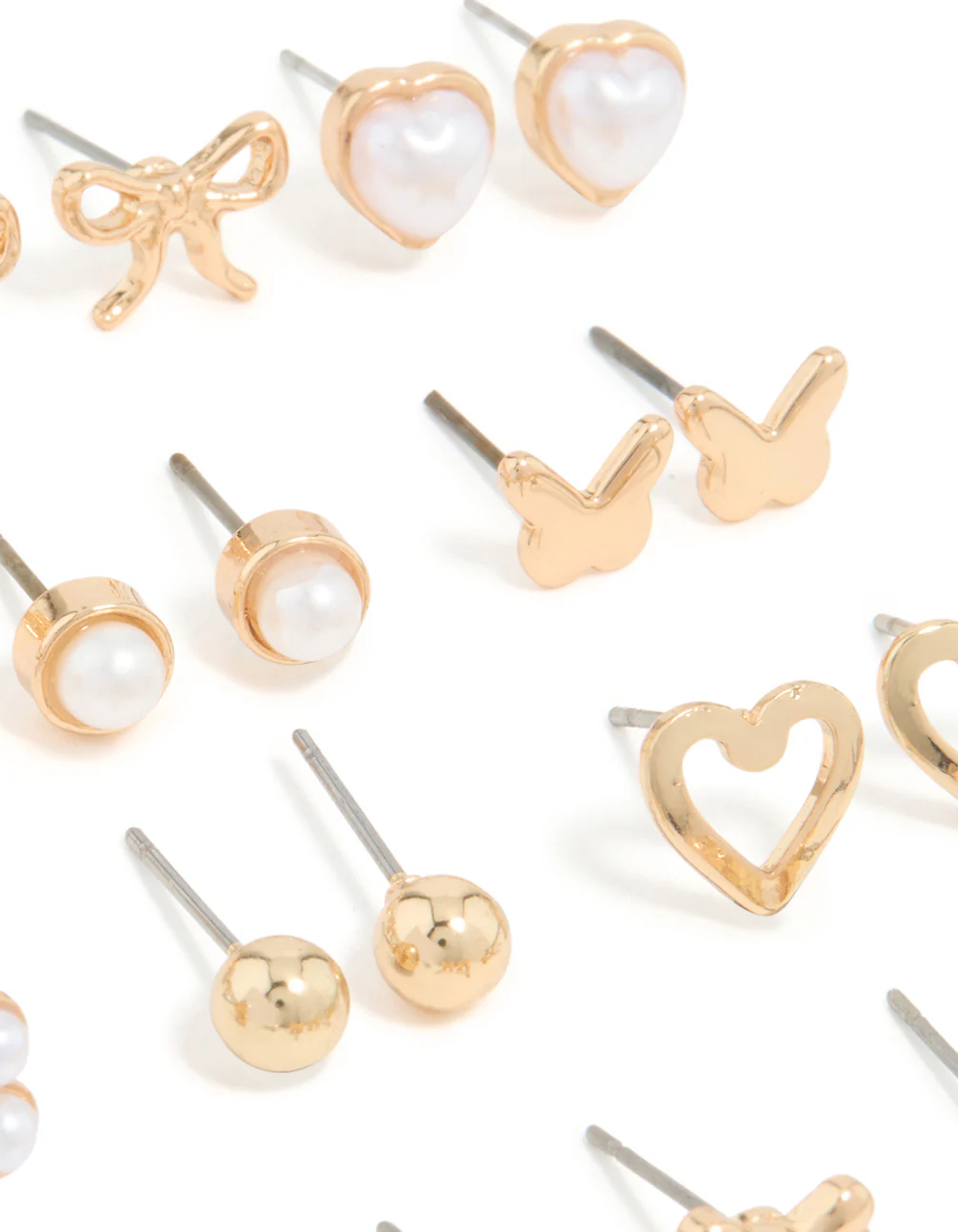 Gold Pearl & Heart Stud Earrings 12-Pack - Image 3