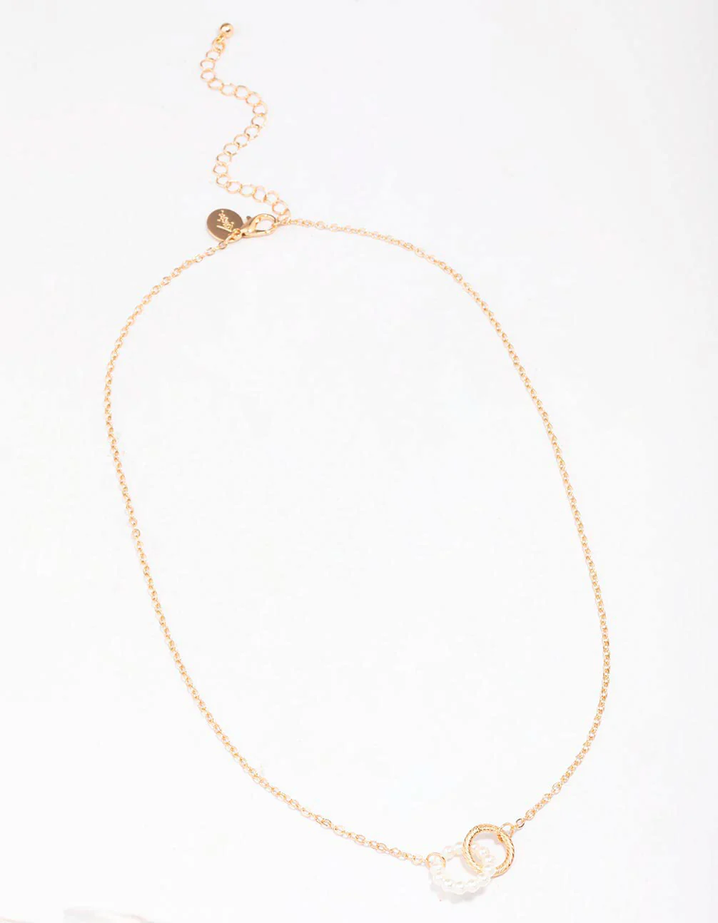 Gold Pearl Link Circle Pendant Necklace - Image 2