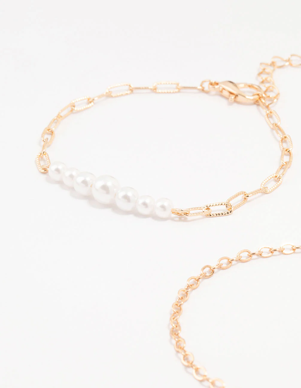Gold Pearl Paperclip Chain Bracelet 4-Pack - Image 3