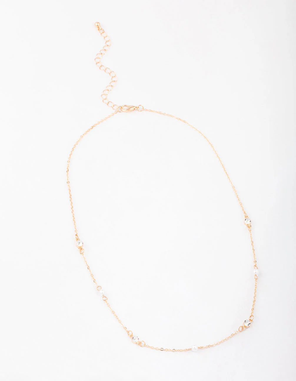 Gold Pearl & Round Diamante Necklace - Image 2