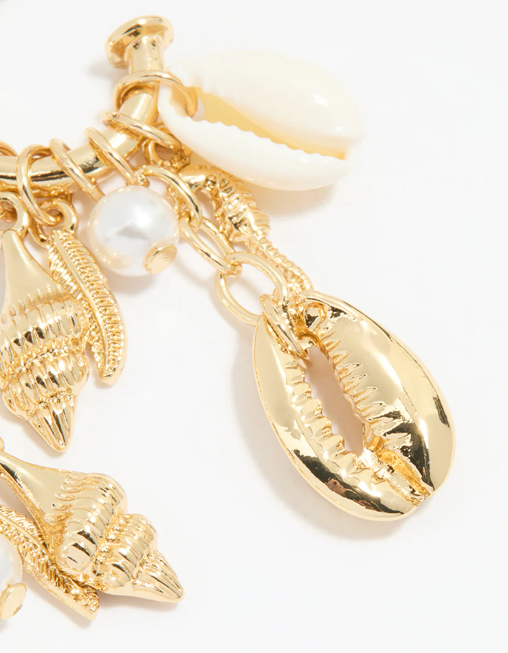 Gold Pearl & Shell Charm Drop Earrings - Image 5