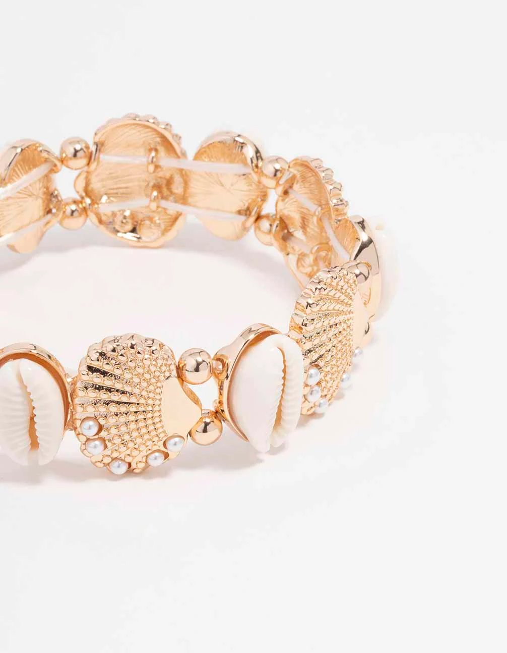 Gold Genuine Shell Pearl Stretch Bracelet - Image 2