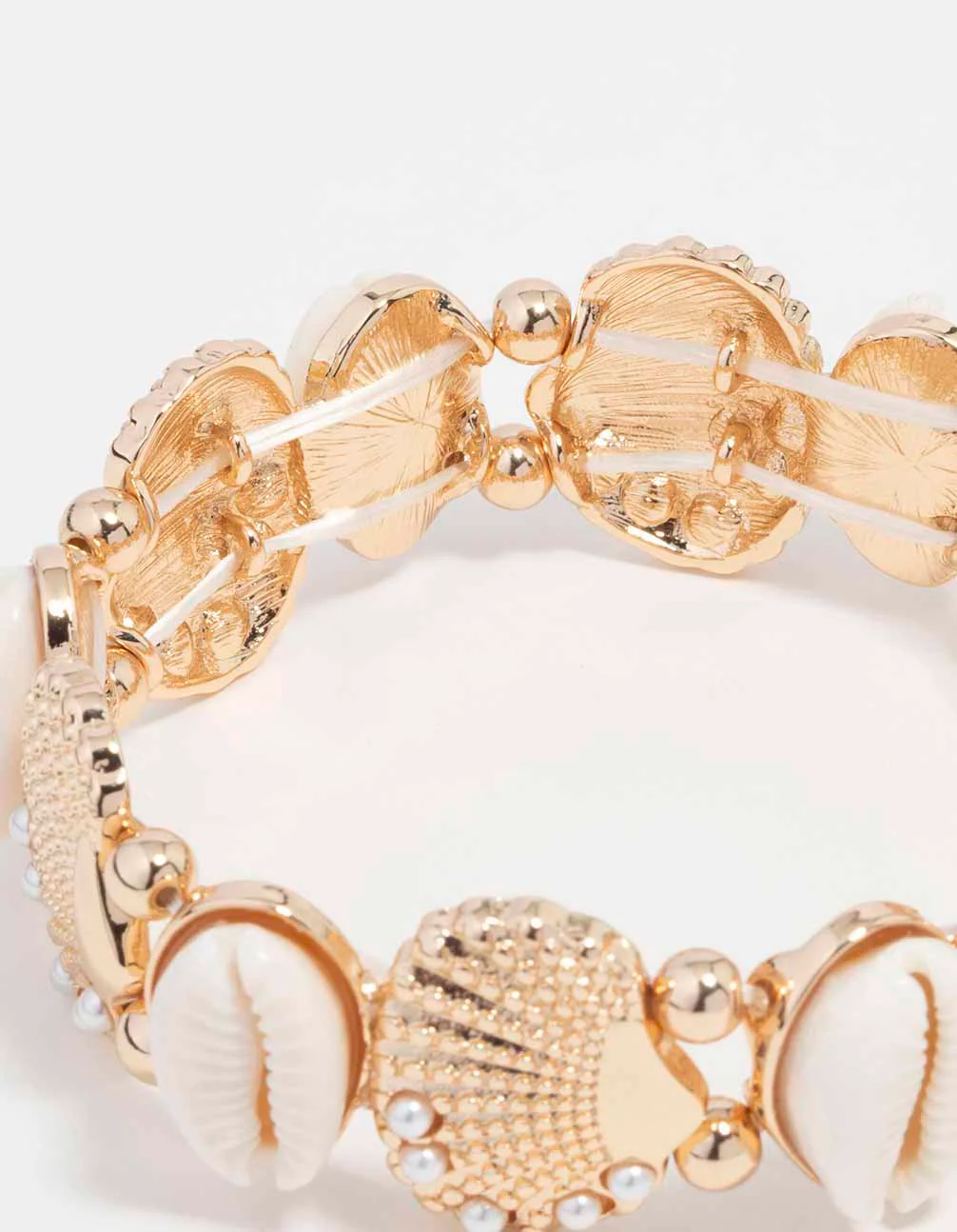 Gold Genuine Shell Pearl Stretch Bracelet - Image 3