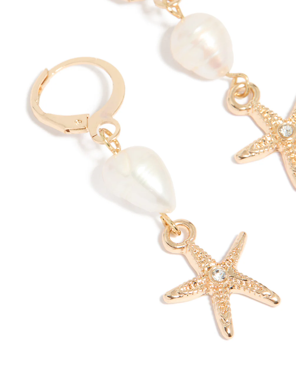 Gold Pearl Starfish Huggie Drop Earrings - Image 3